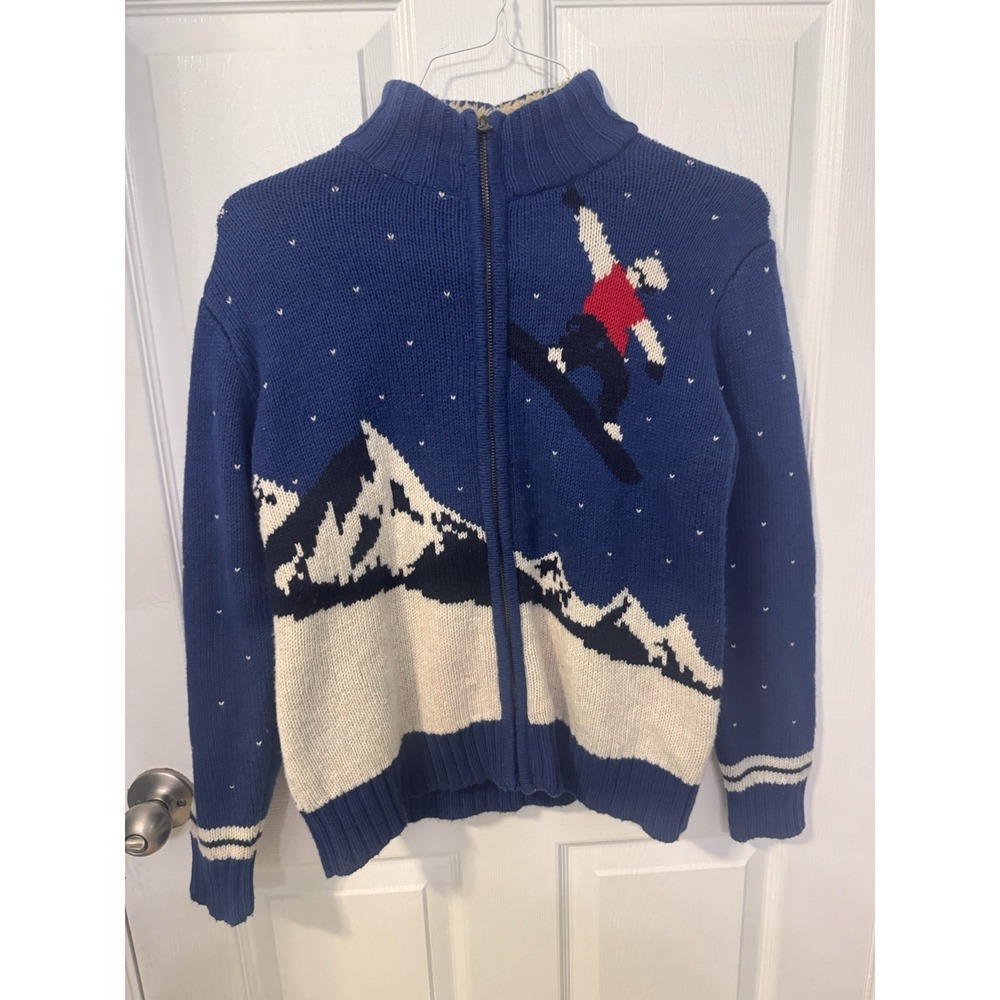 GapKids Boys XL 12 Skier Mountain Full Zip Sweater Jacket Blue Wool Blend 2010